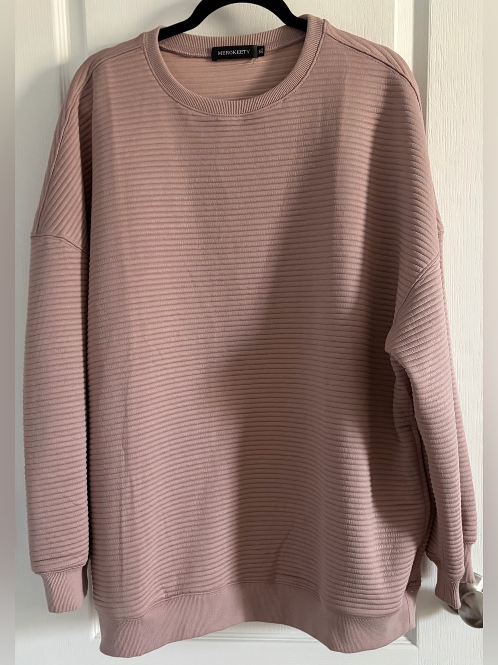 Men’s Merokeety Ribbed Waffle Neck Pullover Crewneck in Dusty Rose